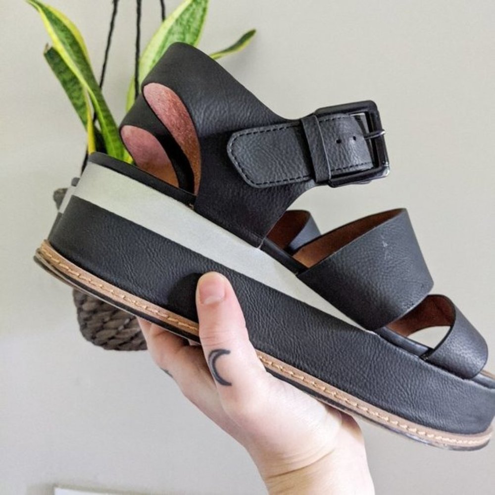 Naturalizer Billie Black Leather Platform Sandal, 11 - Picture 4 of 13